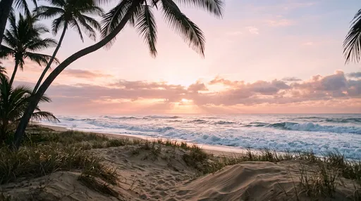 Tropical Beach Sunrise with Framing Palms