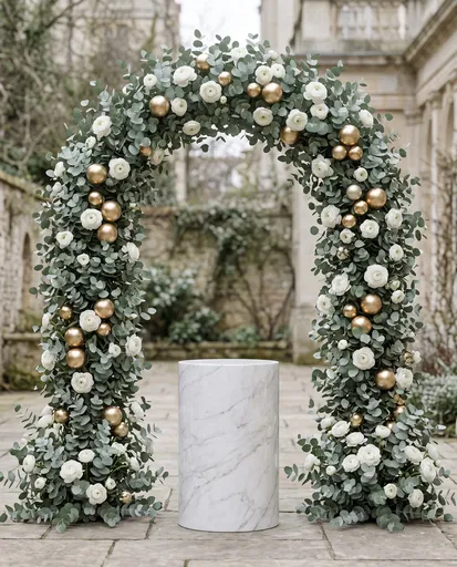 Eucalyptus Floral Arch with Marble Pedestal
