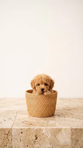 Apricot Poodle Puppy in Rattan Basket