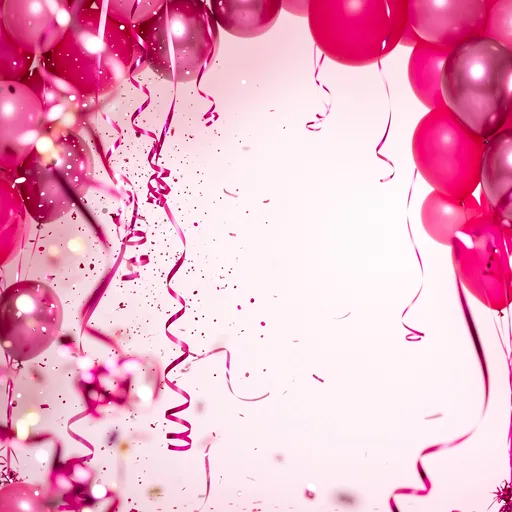 Pink Party Balloons and Confetti Frame