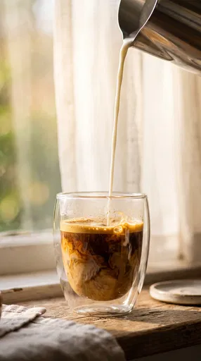 Milk Pouring into Double-Walled Espresso Glass