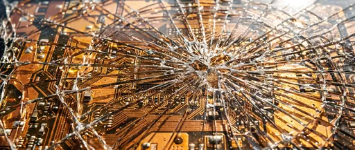 Shattered Glass Over Copper Circuit Board