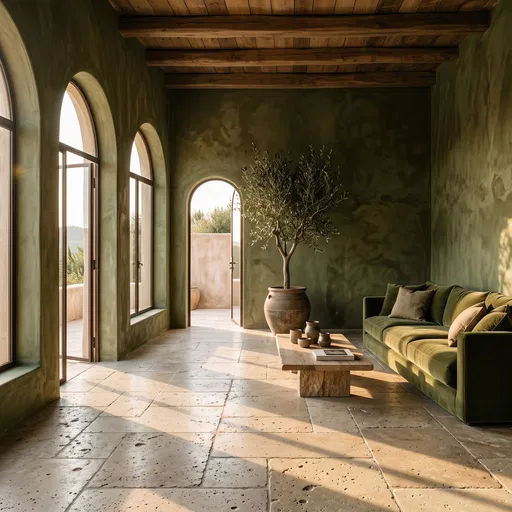 Minimalist Olive Green Mediterranean Living Room