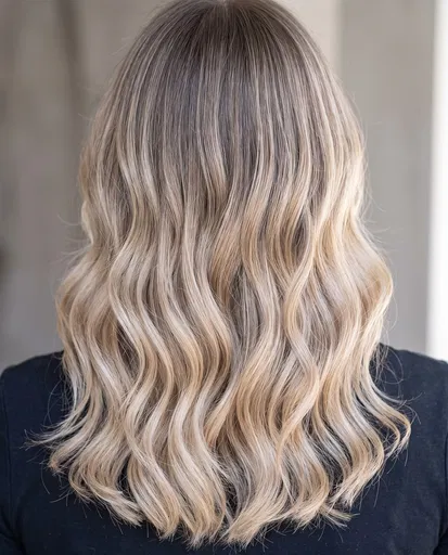 Wavy Bronde Balayage Hair Back View