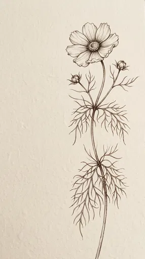 Sepia Ink Cosmos Flower Botanical Drawing