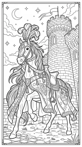 Medieval Charger Horse Castle Coloring Page