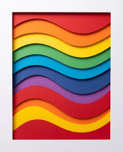 Layered Rainbow Paper Cutout Waves