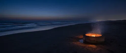Glowing Beach Fire Pit at Blue Hour