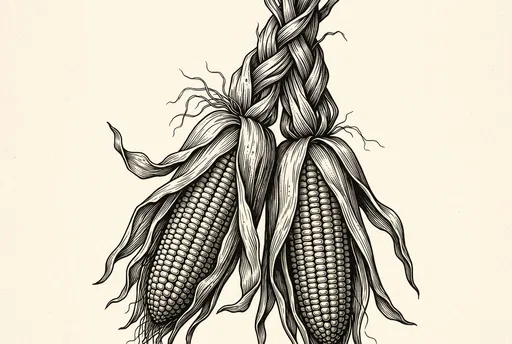 Vintage Braided Corn Botanical Engraving