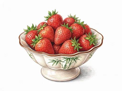 Colored Pencil Strawberries in Bamboo Compote