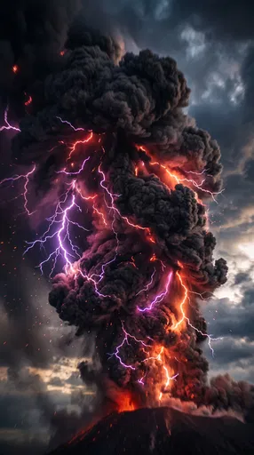 Volcanic Eruption With Colorful Lightning Bolts