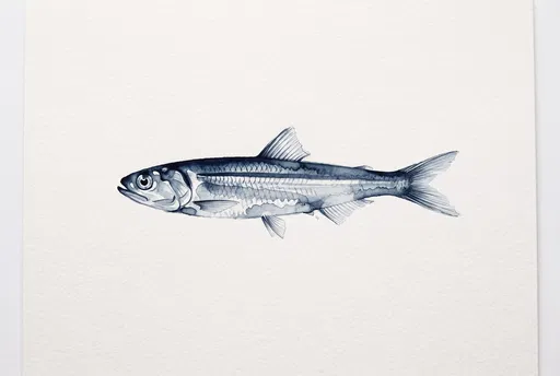 Indigo Watercolor Anchovy Fish Illustration