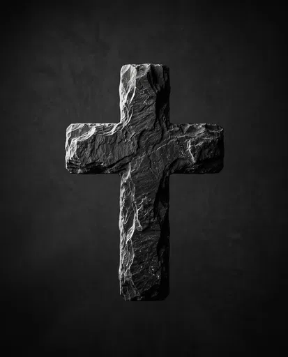 Rugged Black Slate Cross on Dark Background