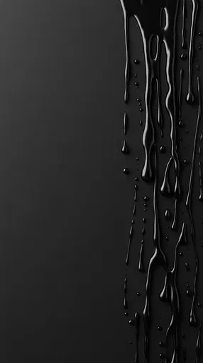 Glossy Black Liquid Drips on Matte Background