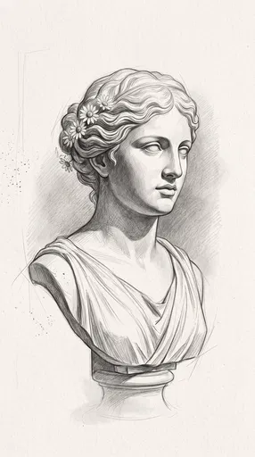 Graphite Drawing of Classical Bust with Daisies