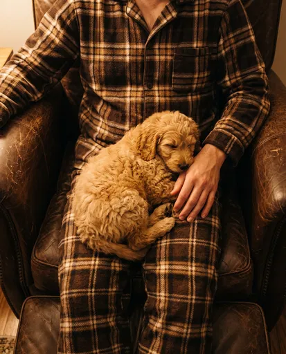 Goldendoodle Puppy Sleeping on Lap