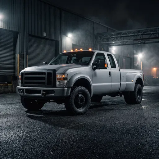 Grey Heavy Duty Pickup Truck at Night