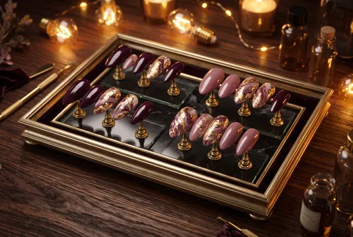 Luxury Plum and Gold Nail Art Display