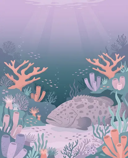 Pastel Reef Illustration with Giant Grouper