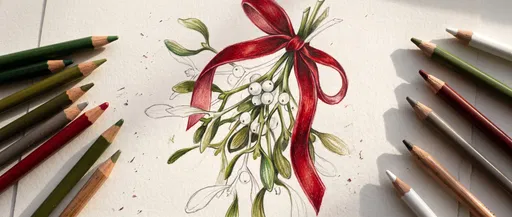 Colored Pencil Mistletoe Drawing in Progress