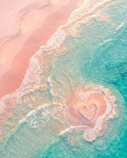 Aerial View of Heart Sandbank on Pink Beach