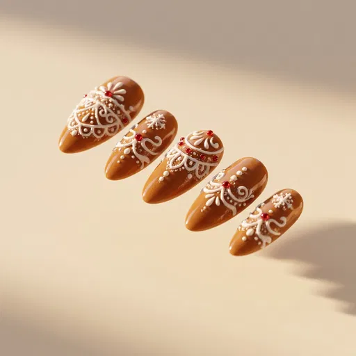 Gingerbread Press-On Nails on Cream Background