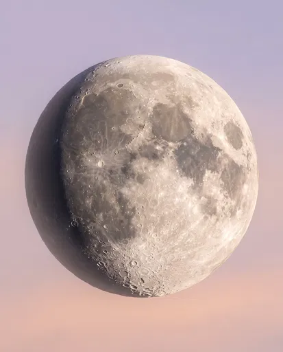 Detailed Gibbous Moon in Pastel Sky