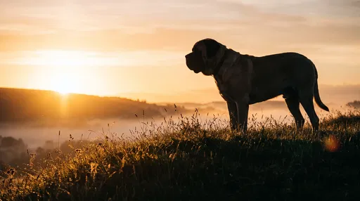 English Mastiff Silhouette on Hilltop at Sunrise