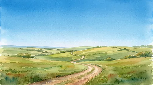Watercolor Rolling Hills and Winding Path