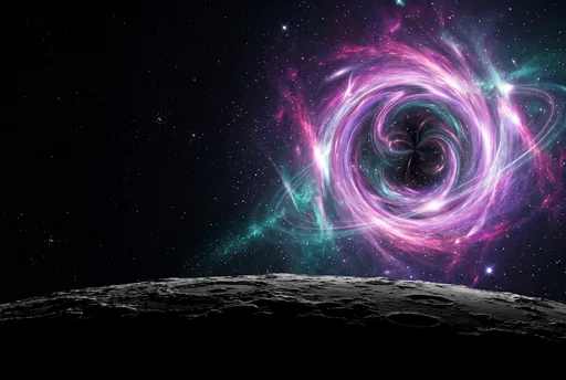 Cosmic Magenta Wormhole Above Cratered Horizon