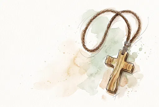 Watercolor Wooden Cross Necklace Illustration