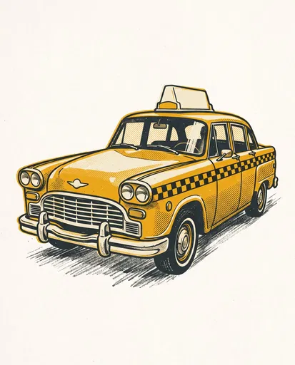 Retro Yellow Checkered Taxi Cab Illustration
