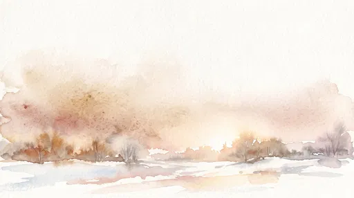 Watercolor Winter Sunrise Landscape Background