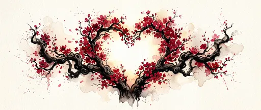 Watercolor Heart Shaped Blossom Branches