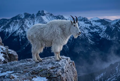 Rocky Mountain Goat on Frosted Ledge