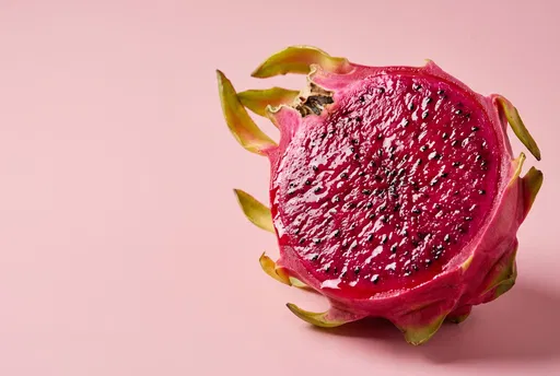 Halved Red Dragon Fruit on Pink