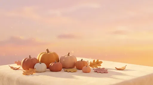 Pastel 3D Pumpkins and Autumn Leaves