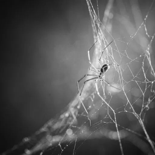Monochrome Macro Spider on Backlit Web