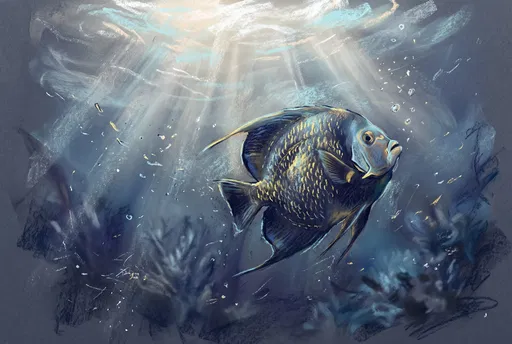 Pastel Drawing of Underwater French Angelfish