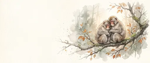 Watercolor Monkeys on Autumn Branch