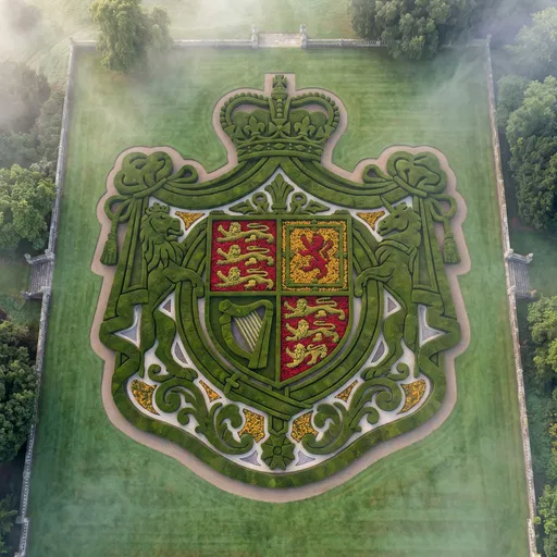Aerial View of Heraldic Crest Topiary Garden