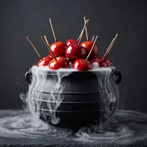 Cauldron of Candy Apples with Fog