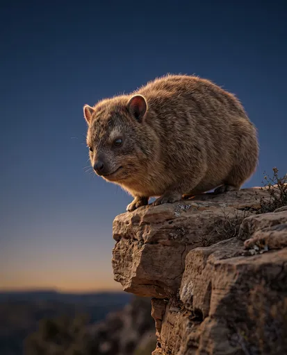Rock Hyrax on Sandstone Ledge at Dusk