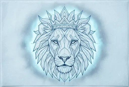 Geometric Crowned Lion Line Art Illustration