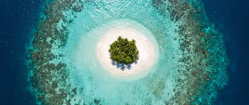Aerial View of Tiny Tropical Sandbar Island
