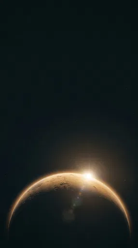 Backlit Crescent Mars in Deep Space