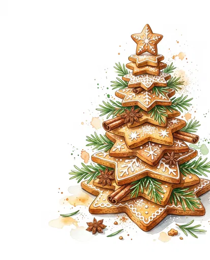 Watercolor Gingerbread Cookie Christmas Tree Illustration