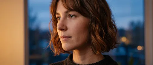 Woman With Wavy Chestnut Bob at Dusk