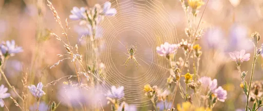 Orb Weaver Spider in Golden Hour Meadow