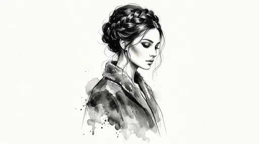 Monochrome Watercolor Illustration of Woman